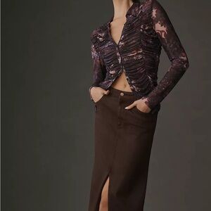 Anthropologie Pilcro Collared Mesh Sheer Button down Shirt Purple Floral NWT XXS